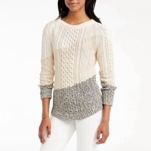 L.L. Bean Signature Cotton. Colorblock Aran Fisherman CableKnit Sweater XS